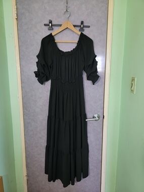 Black Tiered Maxi Dress with Smocked Waist